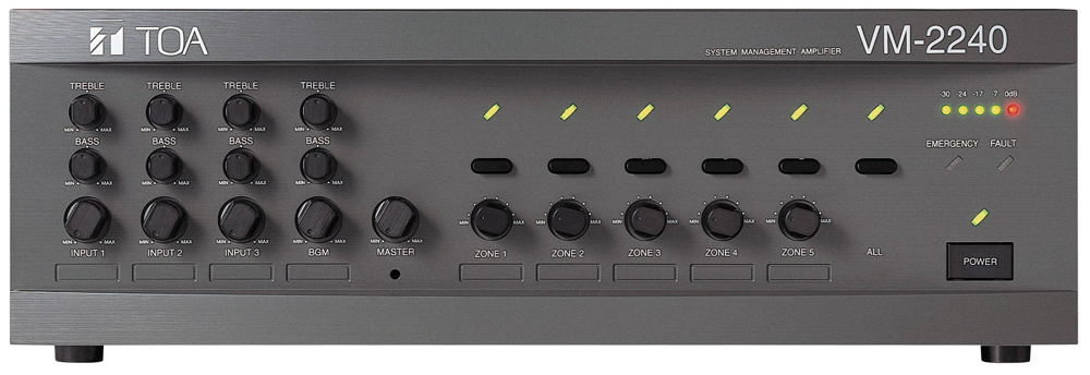 Tăng âm liền Mixer 5 vùng loa công suất 240W: Toa VM-2240