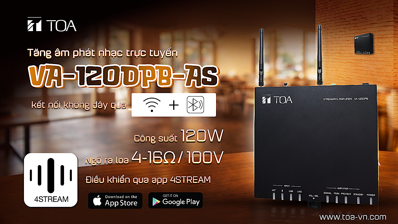 Ra mắt tăng âm kết nối không dây qua Wifi và Bluetooth - Tăng âm phát nhạc trực tuyến VA-120DPB-AS