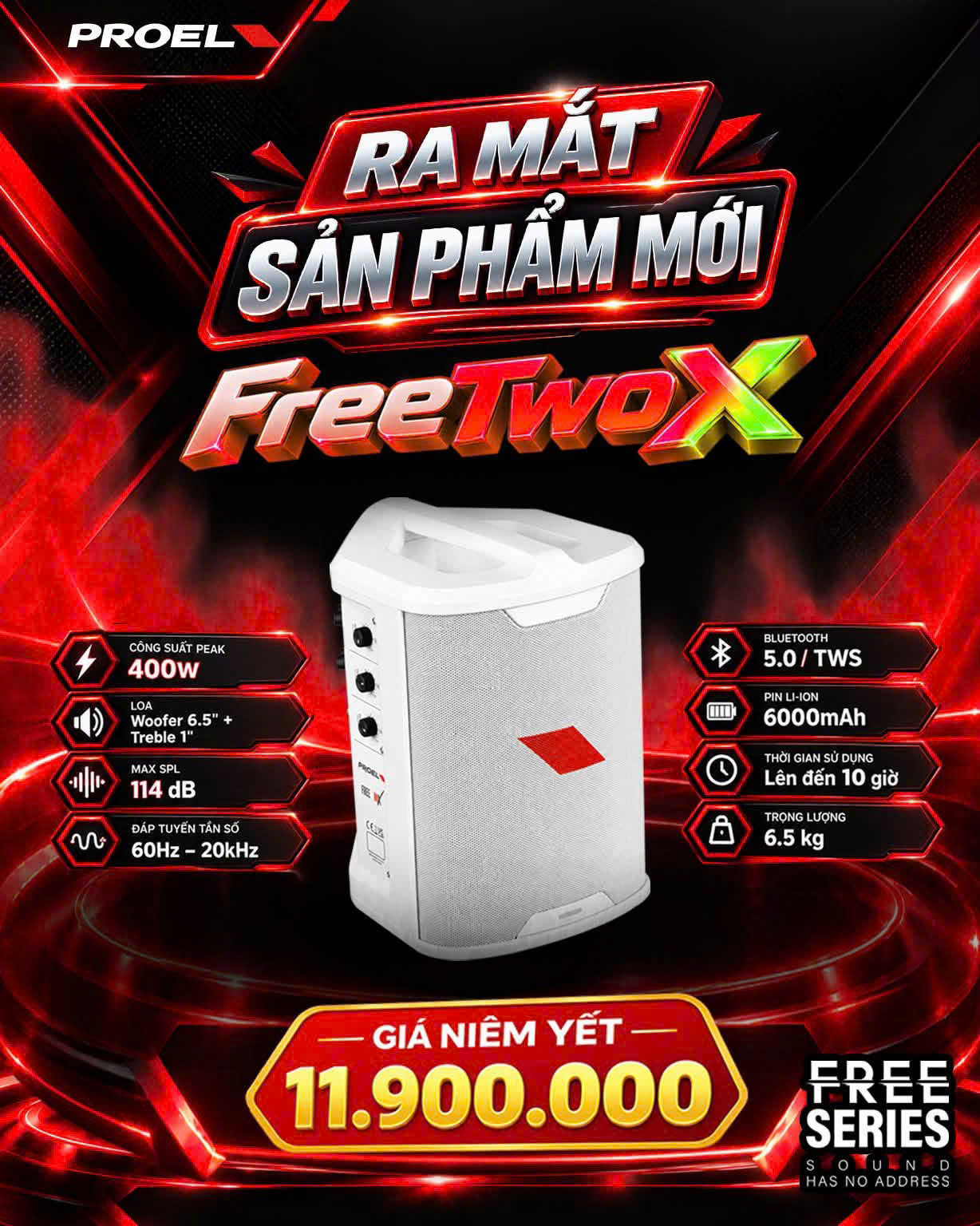 Loa di động gồm Pin Proel FREETWOXWH