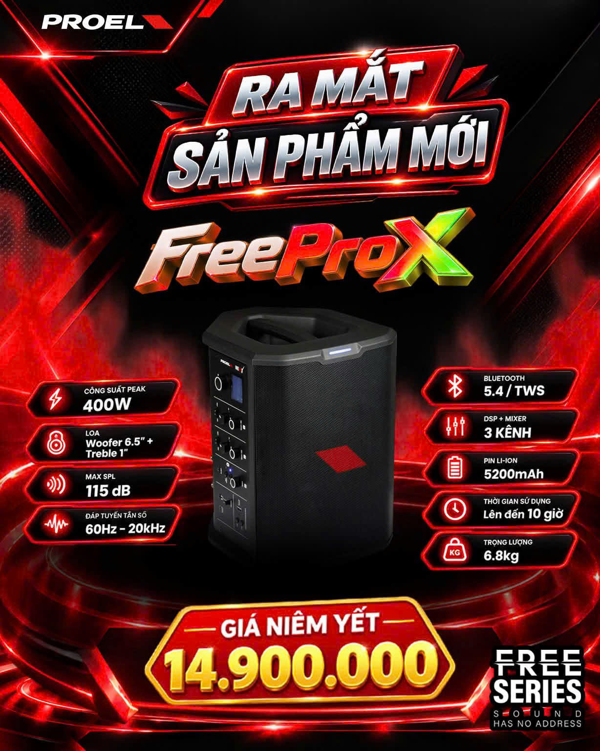 Loa di động gồm Pin Proel FREEPROX